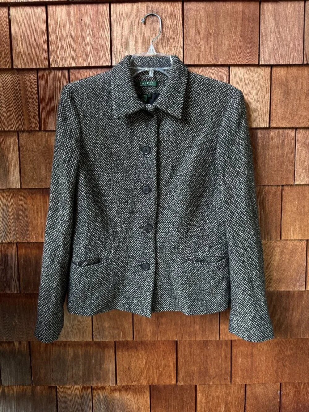 RALPH LAUREN Vintage Soft Wool Tweed Black Ivory Jacket in Women's 12